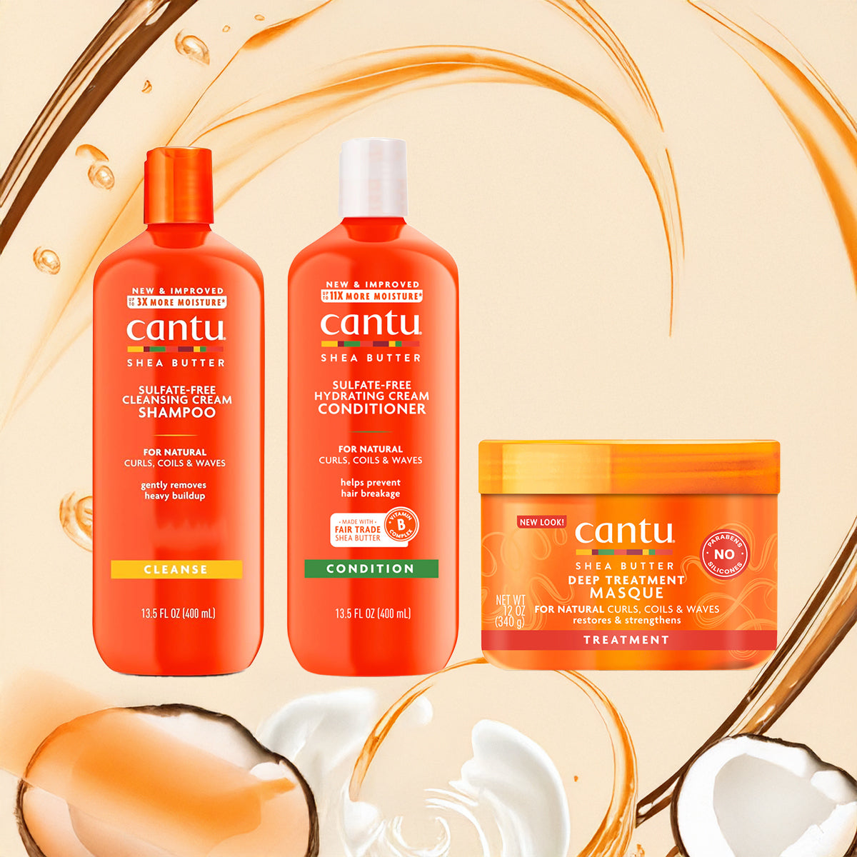 Cantu Shea Butter Wash Day Bundle – Shampoo, Conditioner & Deep Treatment Masque
