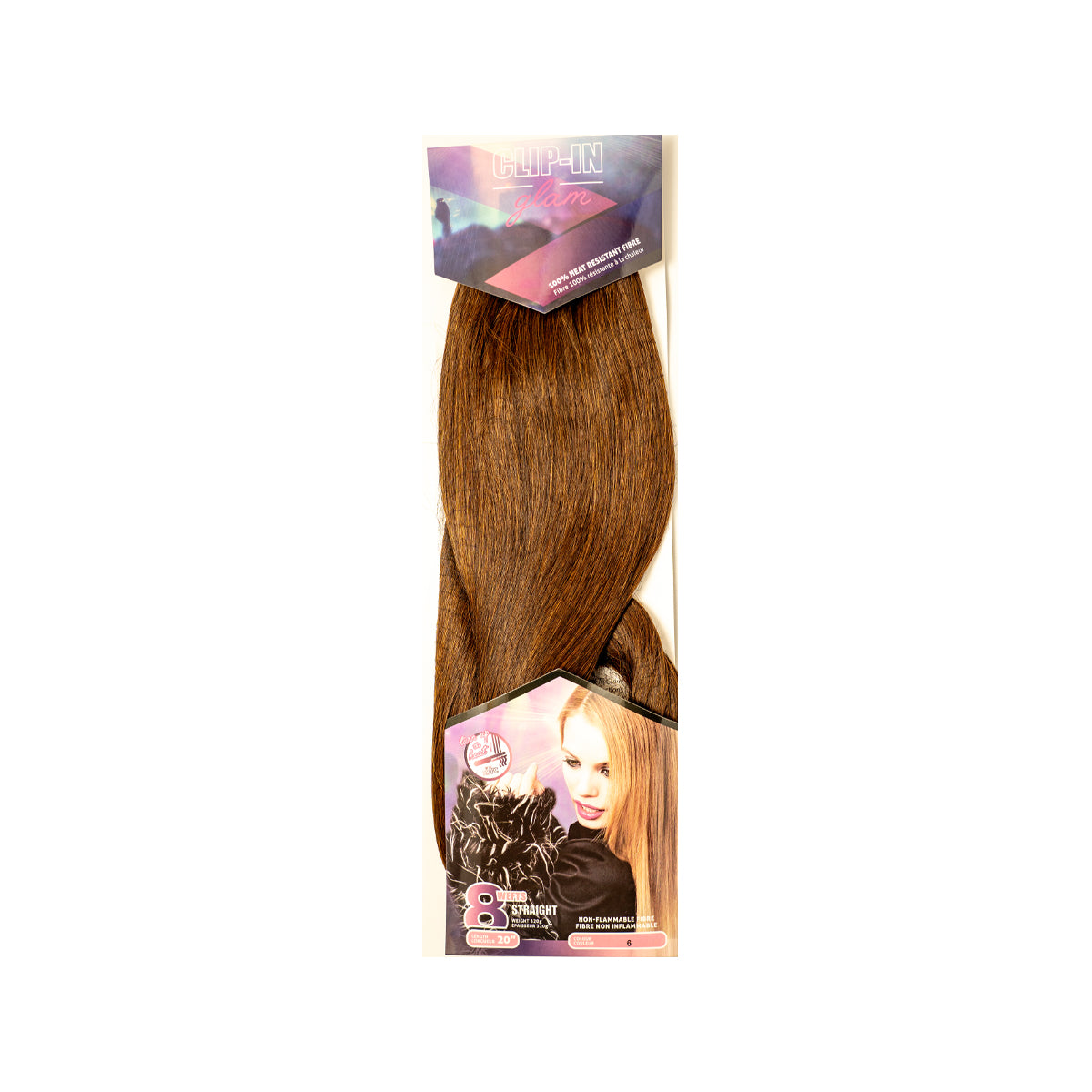 Clip In Glam Straight 20" 8 Piece Weft Synthetic Hair Extensions Heat Safe