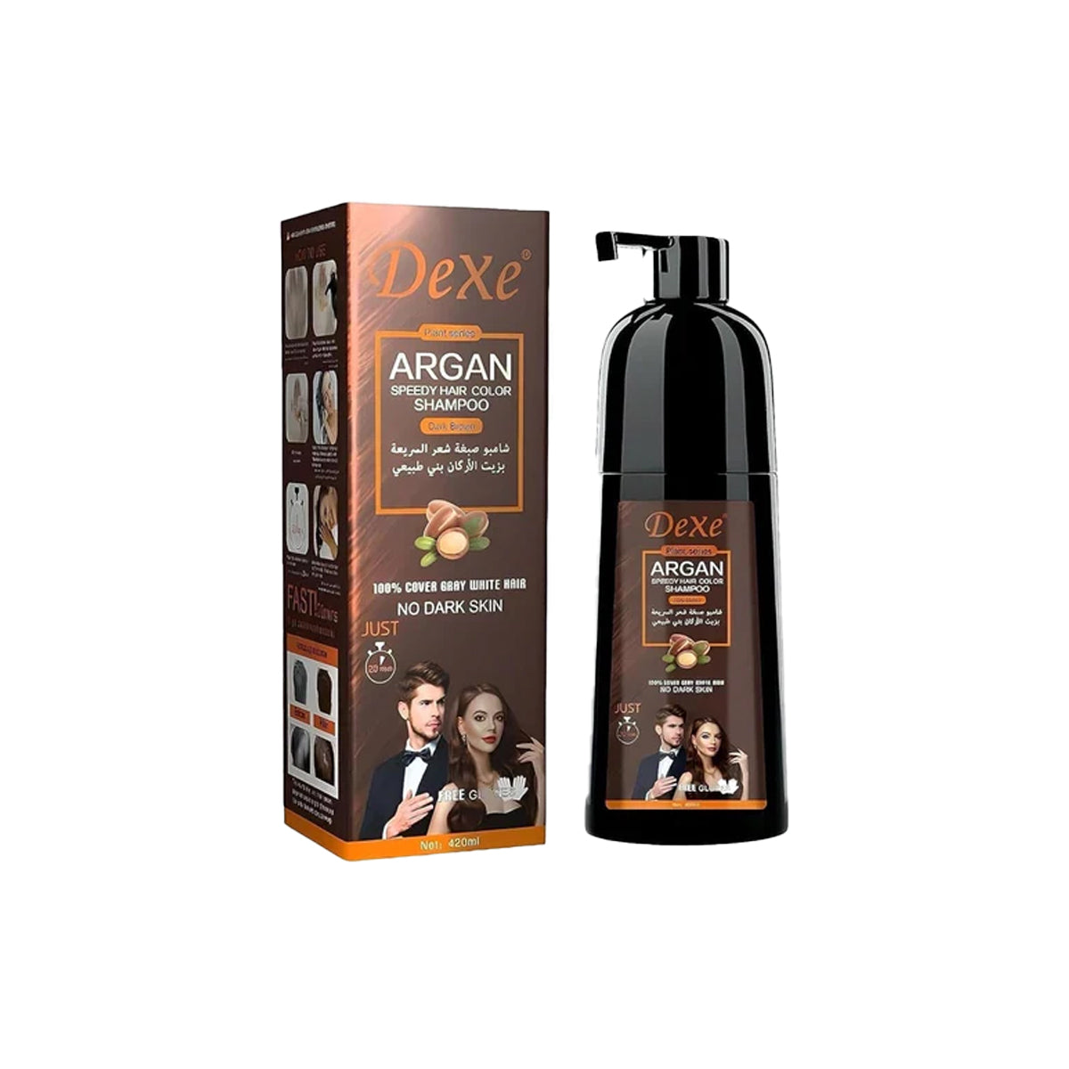 Dexe Argan Oil Hair Colour Shampoo Dark Brown Ammonia Free 420ml Gray Coverage