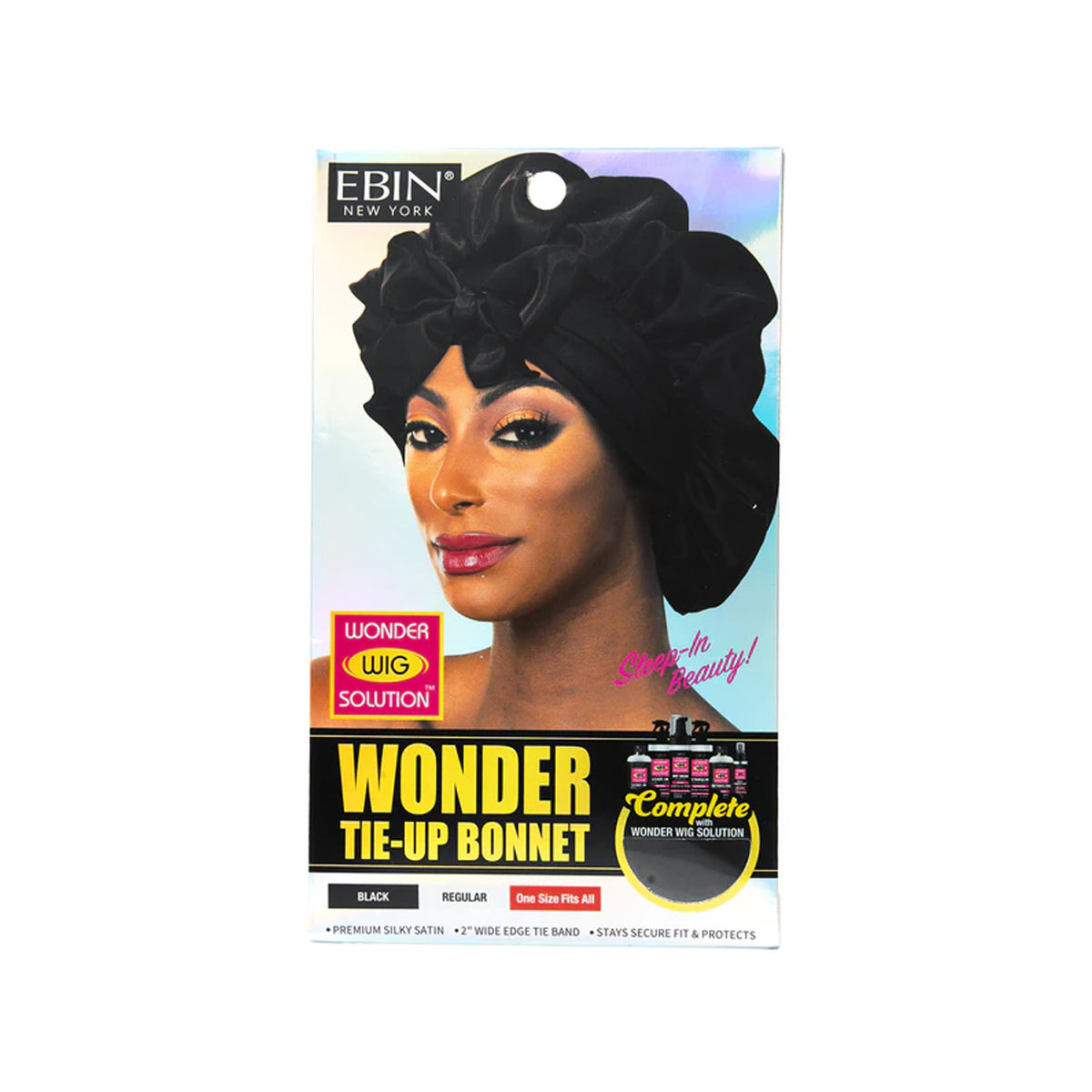 Ebin New York Wonder Wig Tie-Up Bonnet Satin Hair Wrap Black Regular