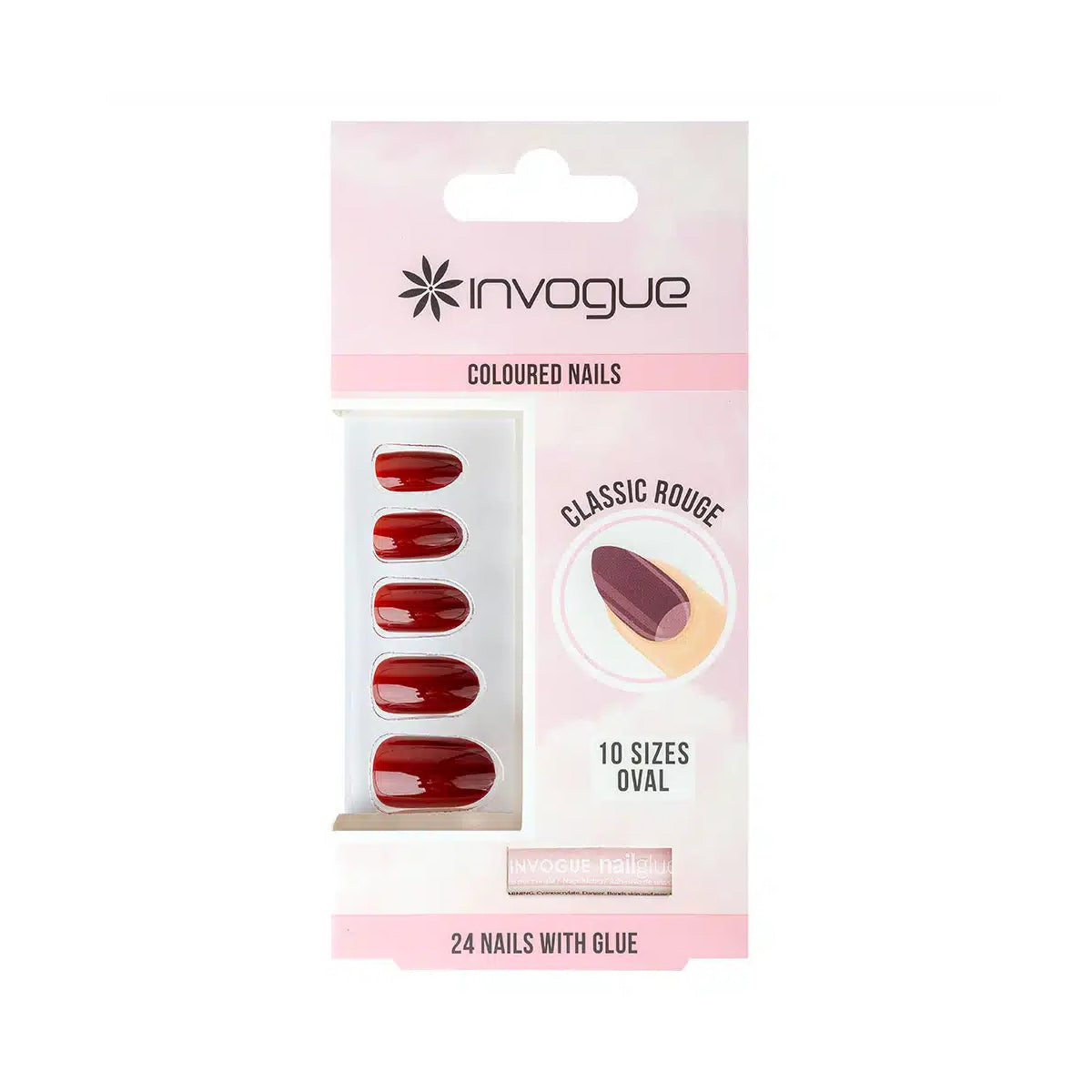 Invogue 24 Press On Nails Oval Shape with Glue – Salon Style False Nails Set
