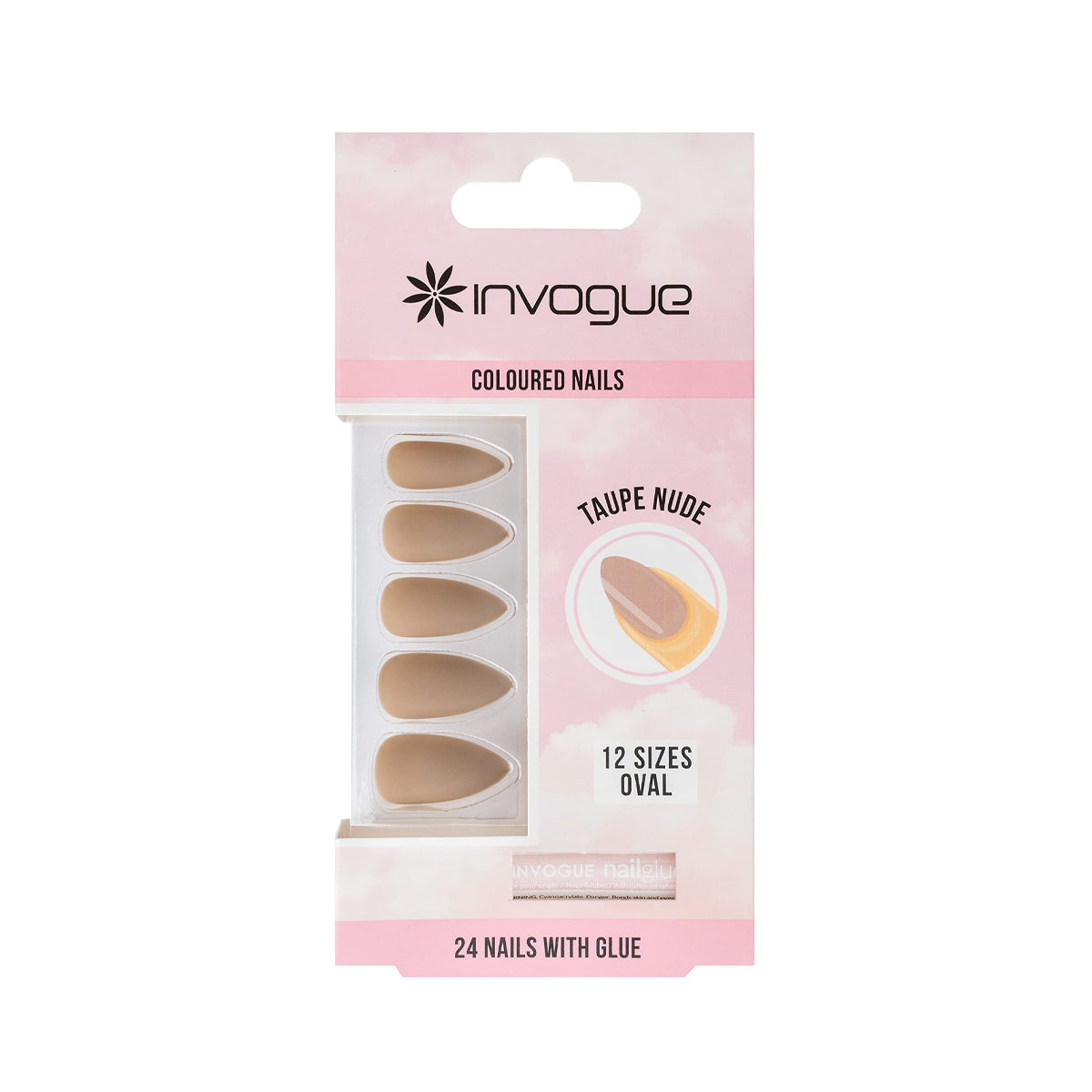Invogue 24 Press On Nails Oval Shape with Glue – Salon Style False Nails Set