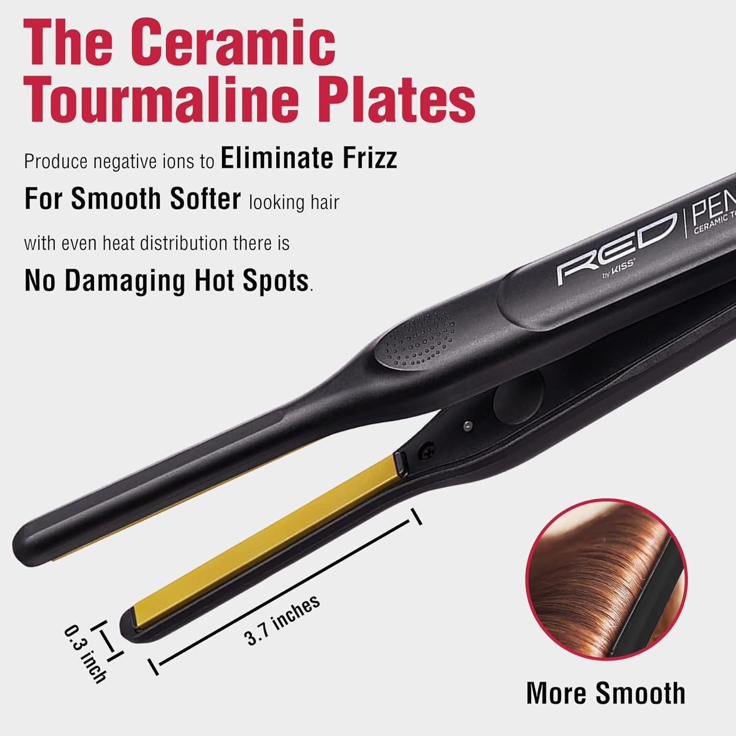 Red By Kiss Pencil Flat Iron 3/10" Ceramic Tourmaline Hair Straightener