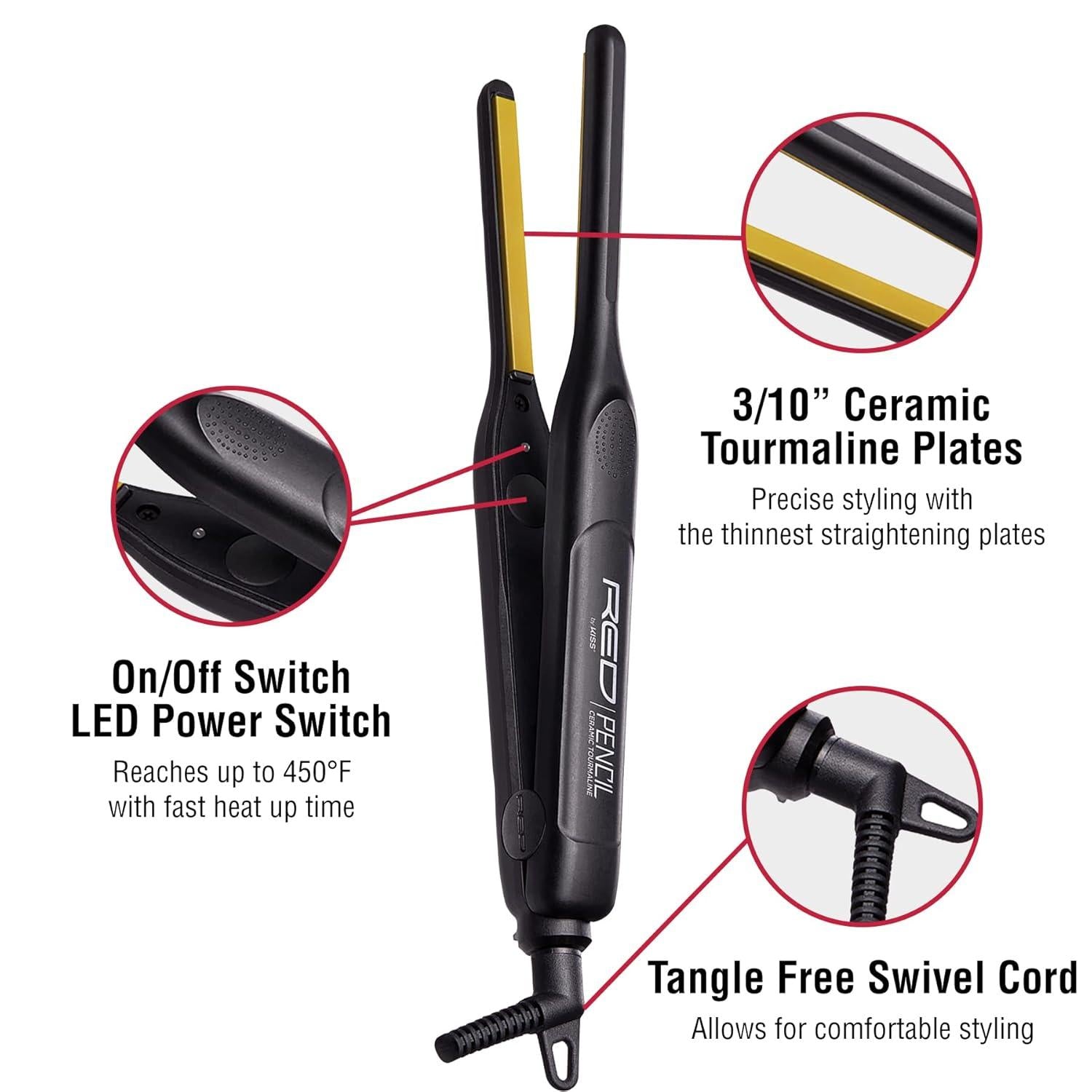 Red By Kiss Pencil Flat Iron 3/10" Ceramic Tourmaline Hair Straightener