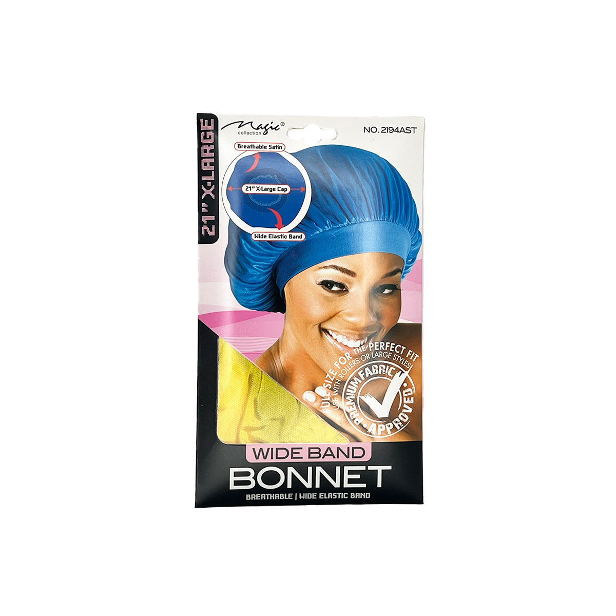 Magic Collection Wide Band Satin Bonnet X-Large 21” Breathable Hair Cap Assorted Colors