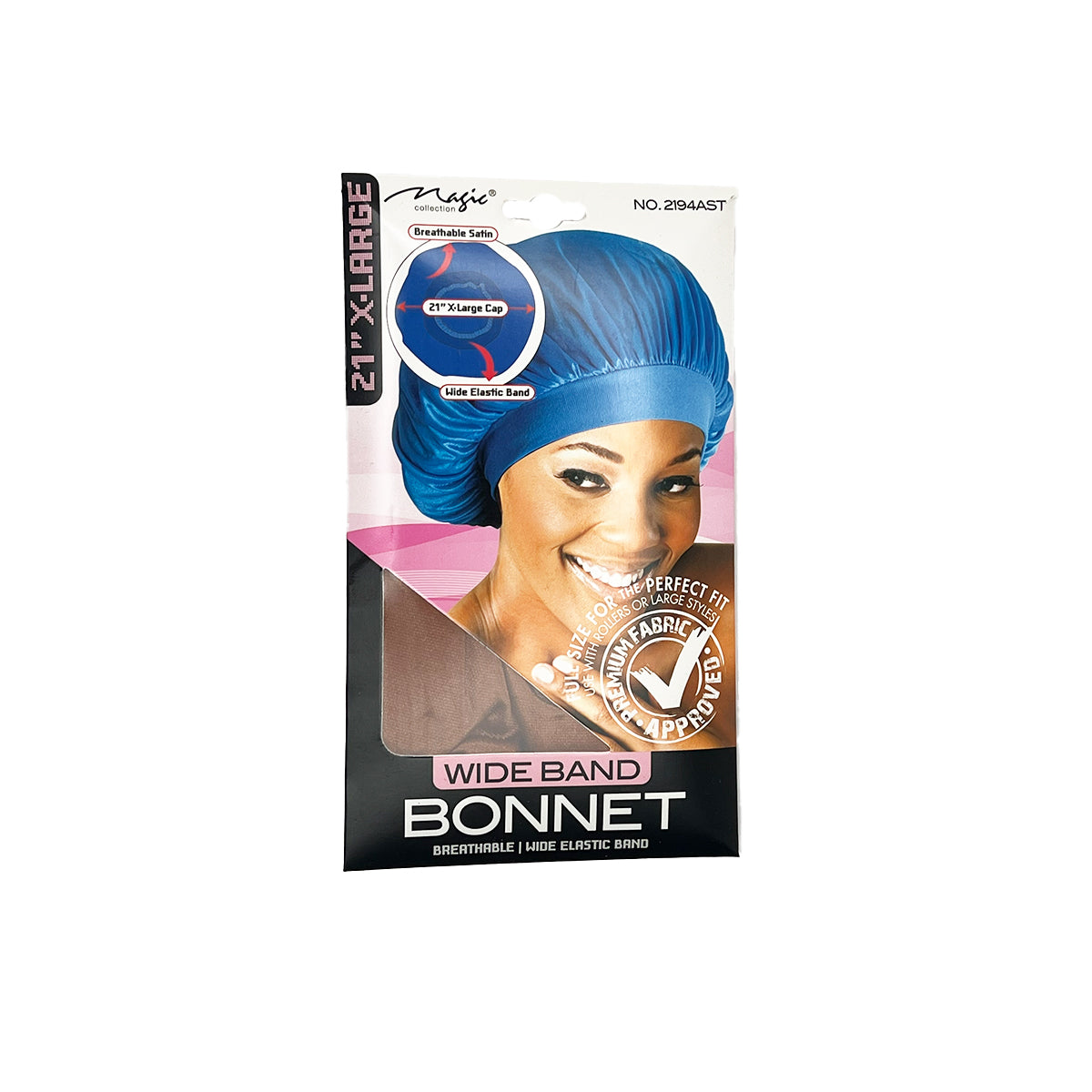 Magic Collection Wide Band Satin Bonnet X-Large 21” Breathable Hair Cap Assorted Colors
