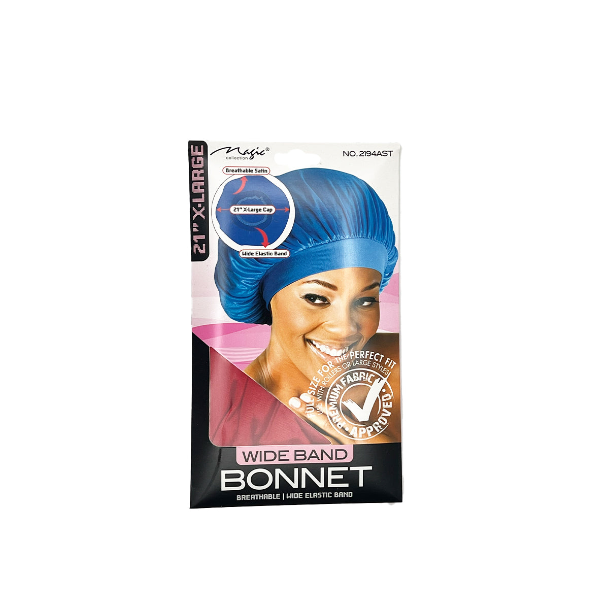 Magic Collection Wide Band Satin Bonnet X-Large 21” Breathable Hair Cap Assorted Colors