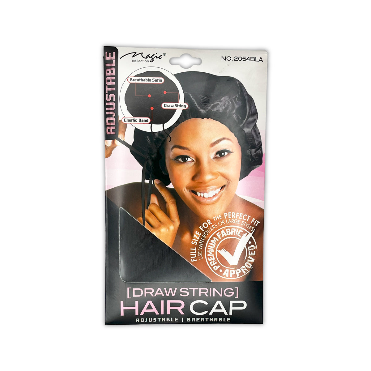 Magic Collection Adjustable Drawstring Hair Cap Black Satin Sleep Bonnet