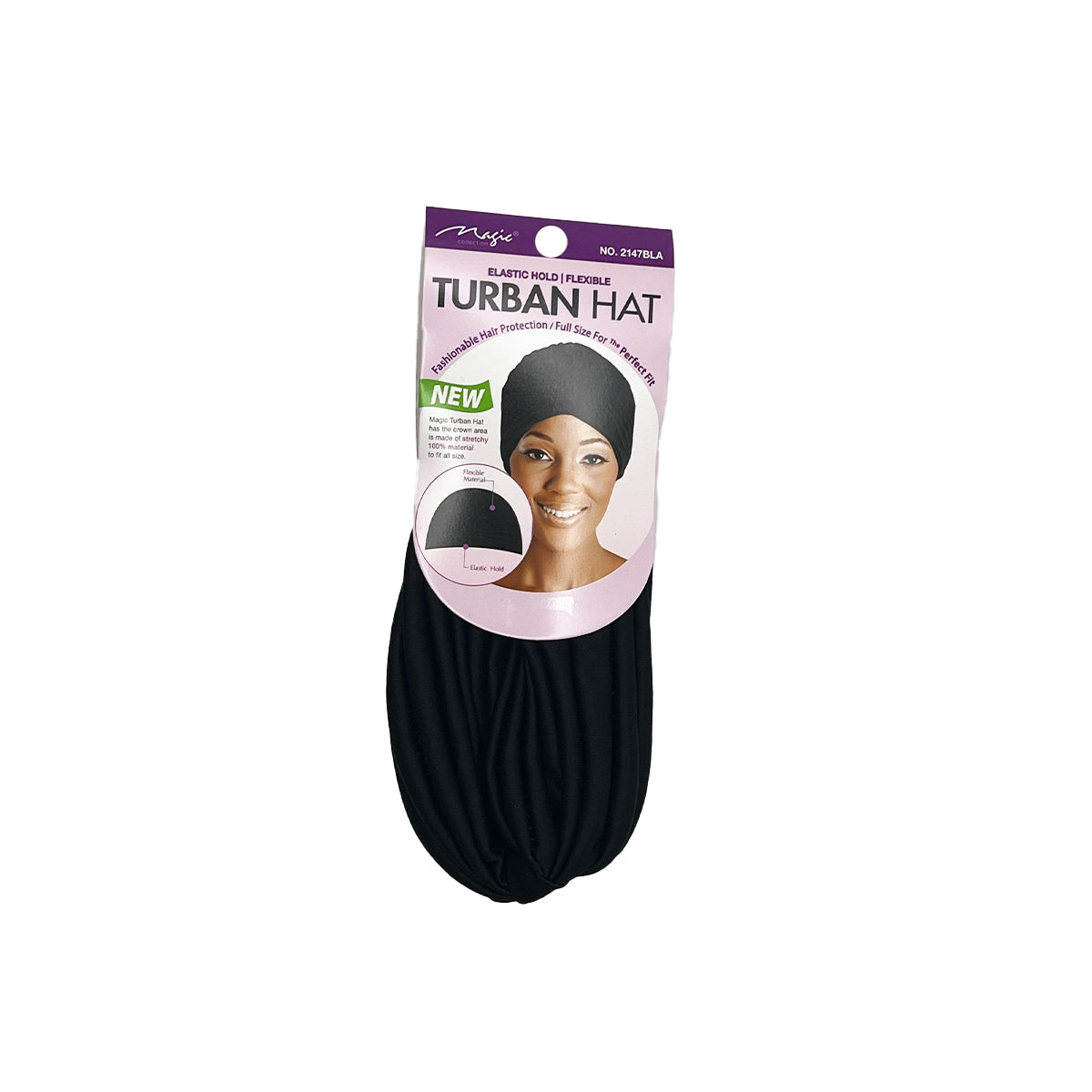 Magic Collection Elastic Hold Turban Hat Black Stretch Hair Wrap Cap