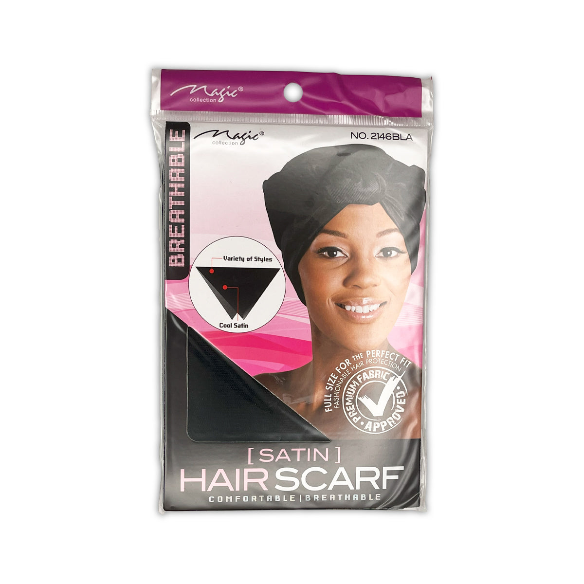 Magic Collection Breathable Satin Hair Scarf Black Head Wrap