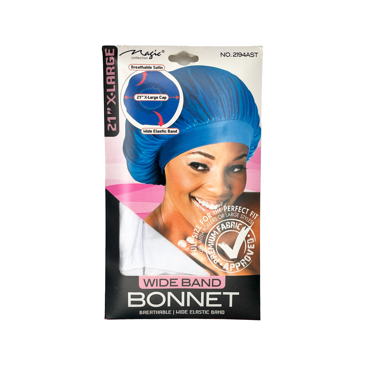 Magic Collection Wide Band Satin Bonnet X-Large 21” Breathable Hair Cap Assorted Colors