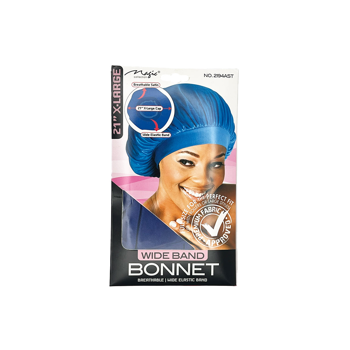 Magic Collection Wide Band Satin Bonnet X-Large 21” Breathable Hair Cap Assorted Colors
