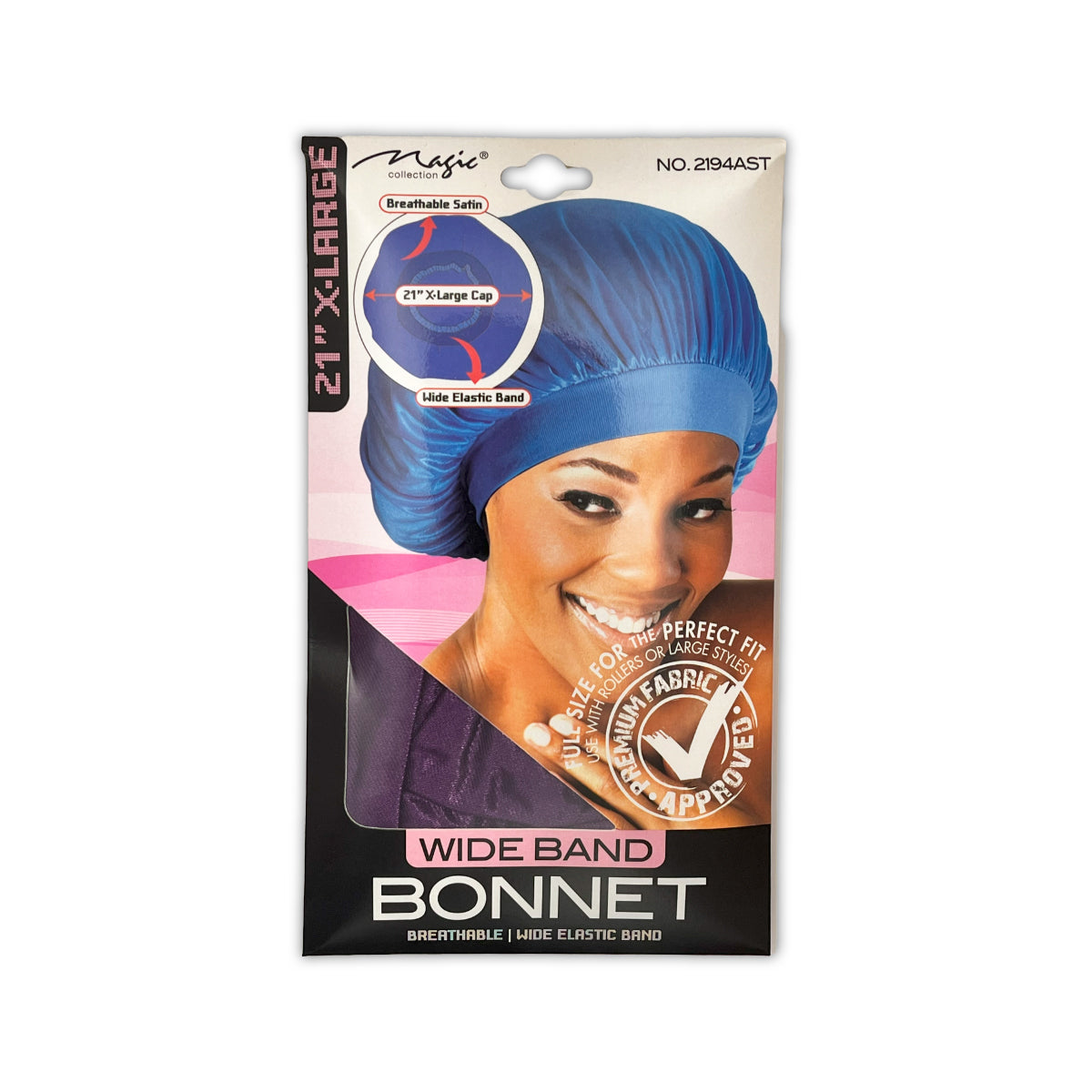 Magic Collection Wide Band Satin Bonnet X-Large 21” Breathable Hair Cap Assorted Colors