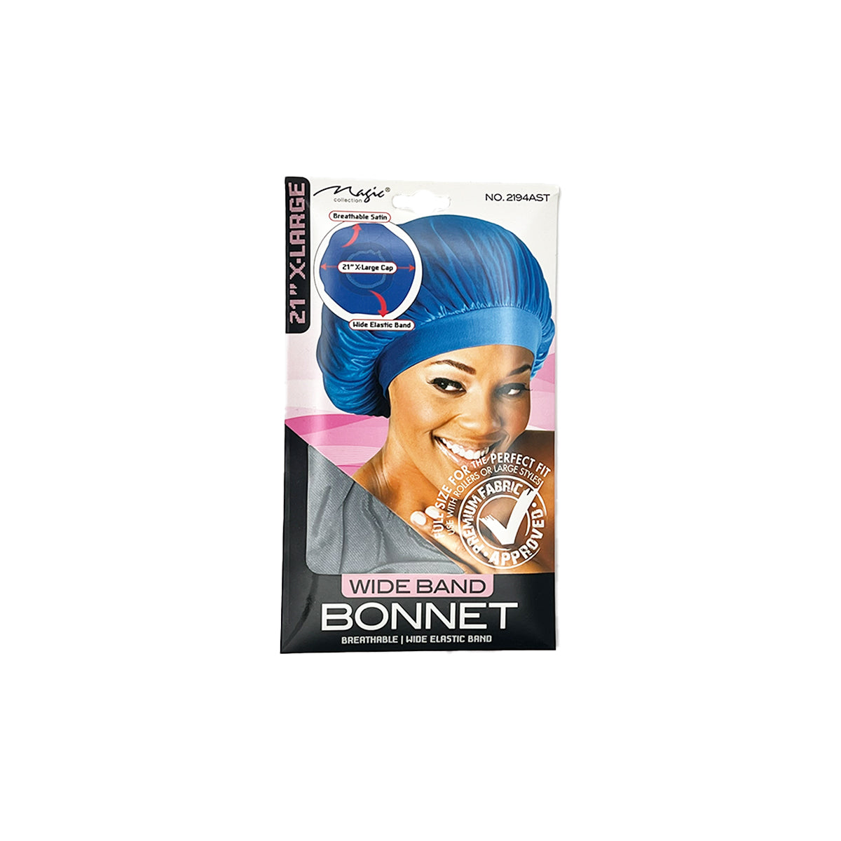 Magic Collection Wide Band Satin Bonnet X-Large 21” Breathable Hair Cap Assorted Colors