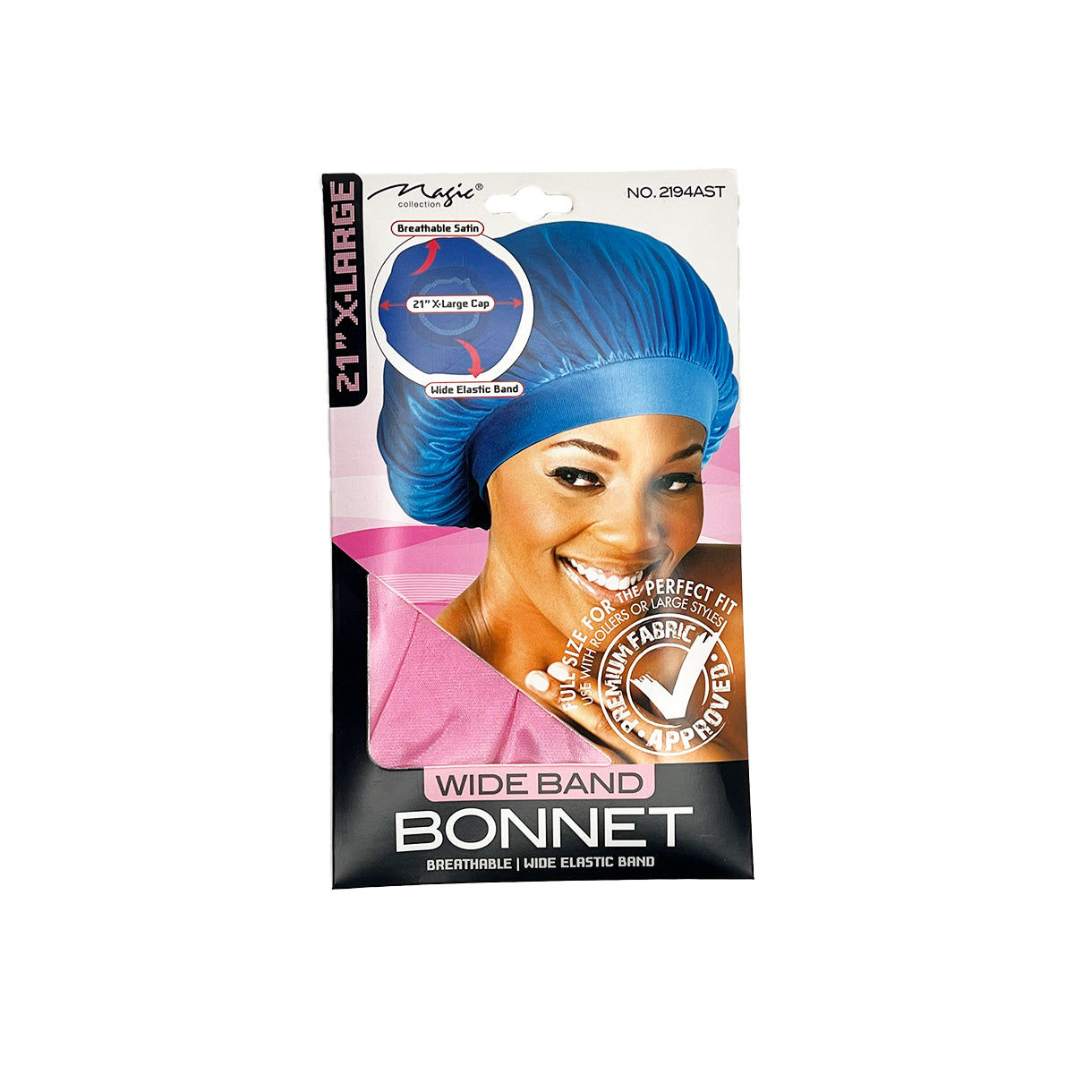 Magic Collection Wide Band Satin Bonnet X-Large 21” Breathable Hair Cap Assorted Colors