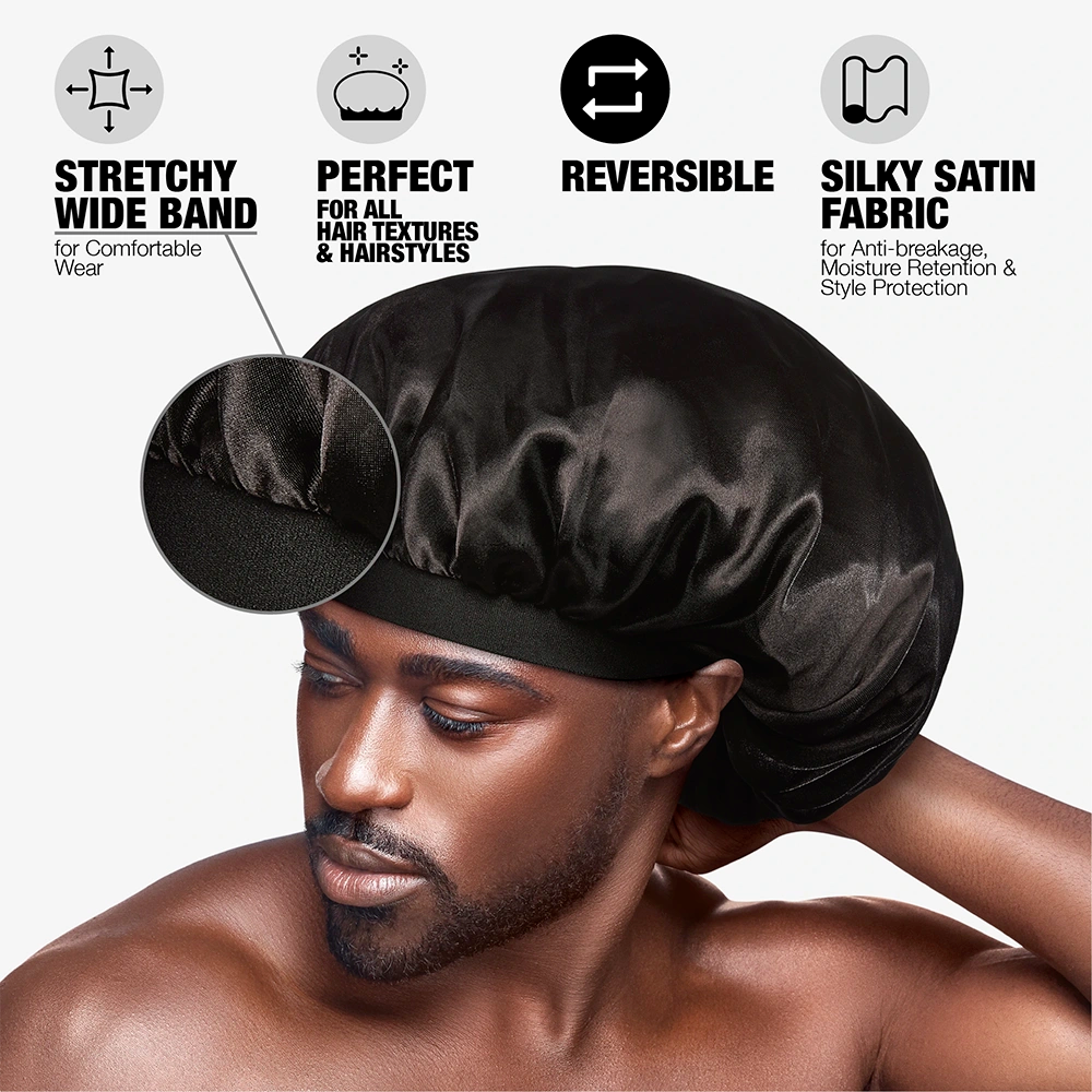Red By Kiss Men’s Silky Satin Bonnet Reversible & Elastic Sleep Cap