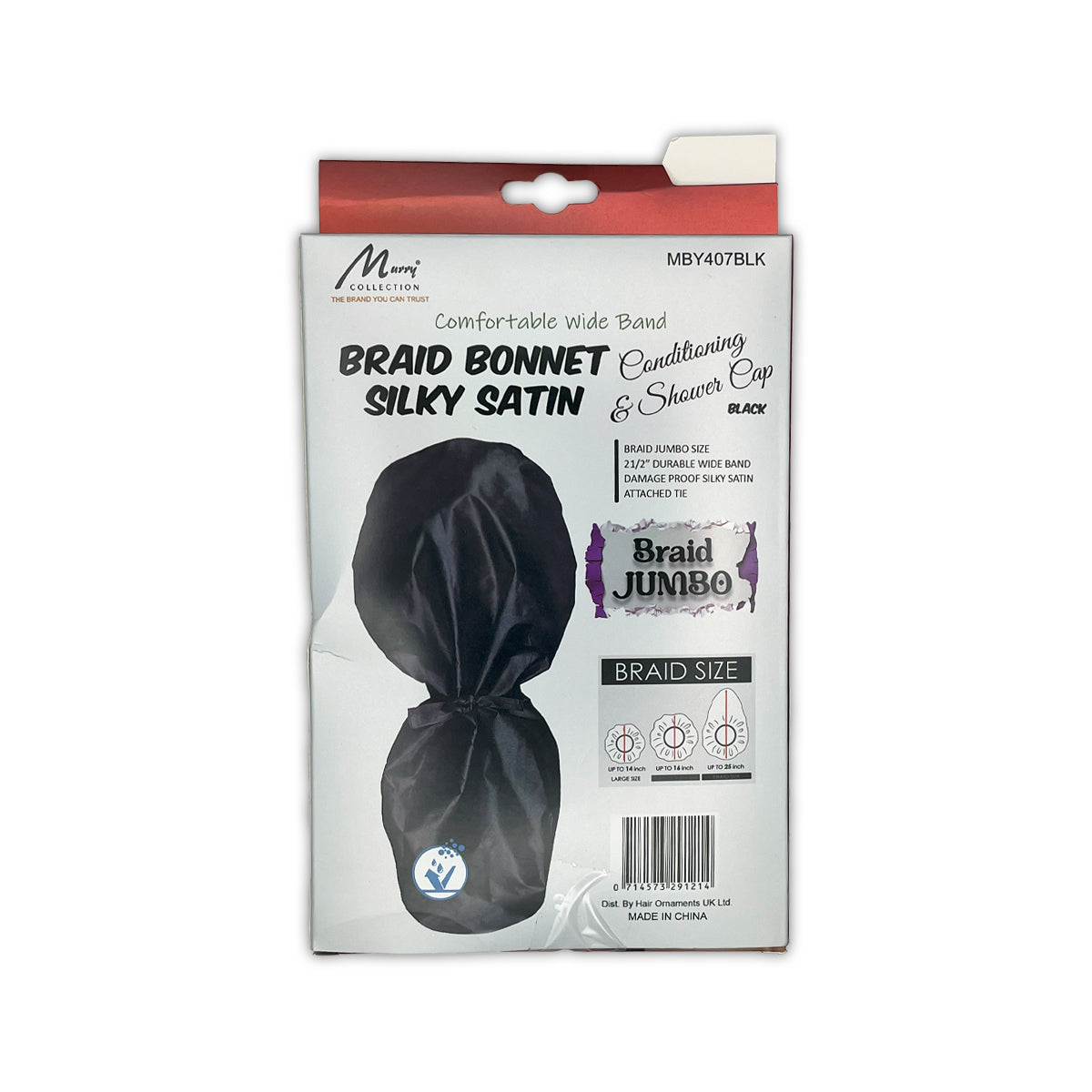 Murry Collection Silky Satin Braid Bonnet Jumbo Black 25 Inch Long Sleep Cap