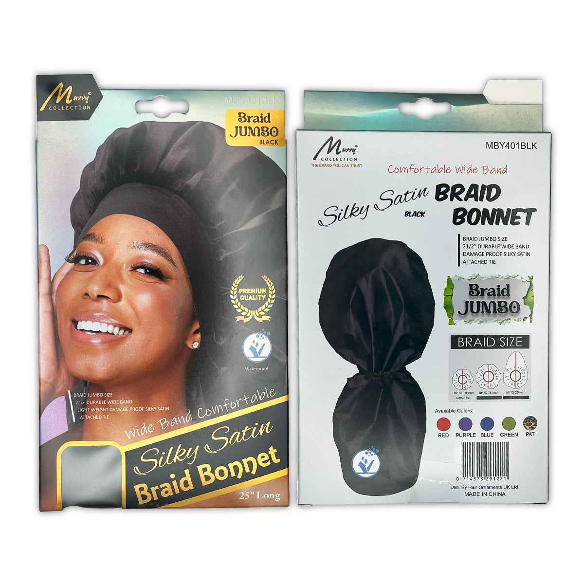 Murry Collection Silky Satin Braid Bonnet Jumbo Black 25 Inch Long Sleep Cap