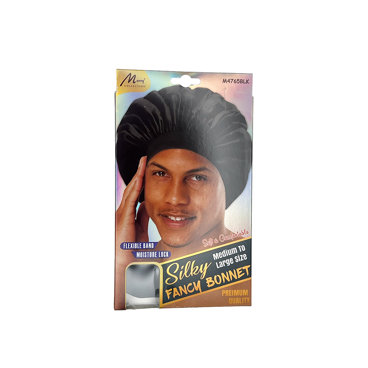 Murry Collection Men Silky Fancy Bonnet Black Large Premium Sleep Cap