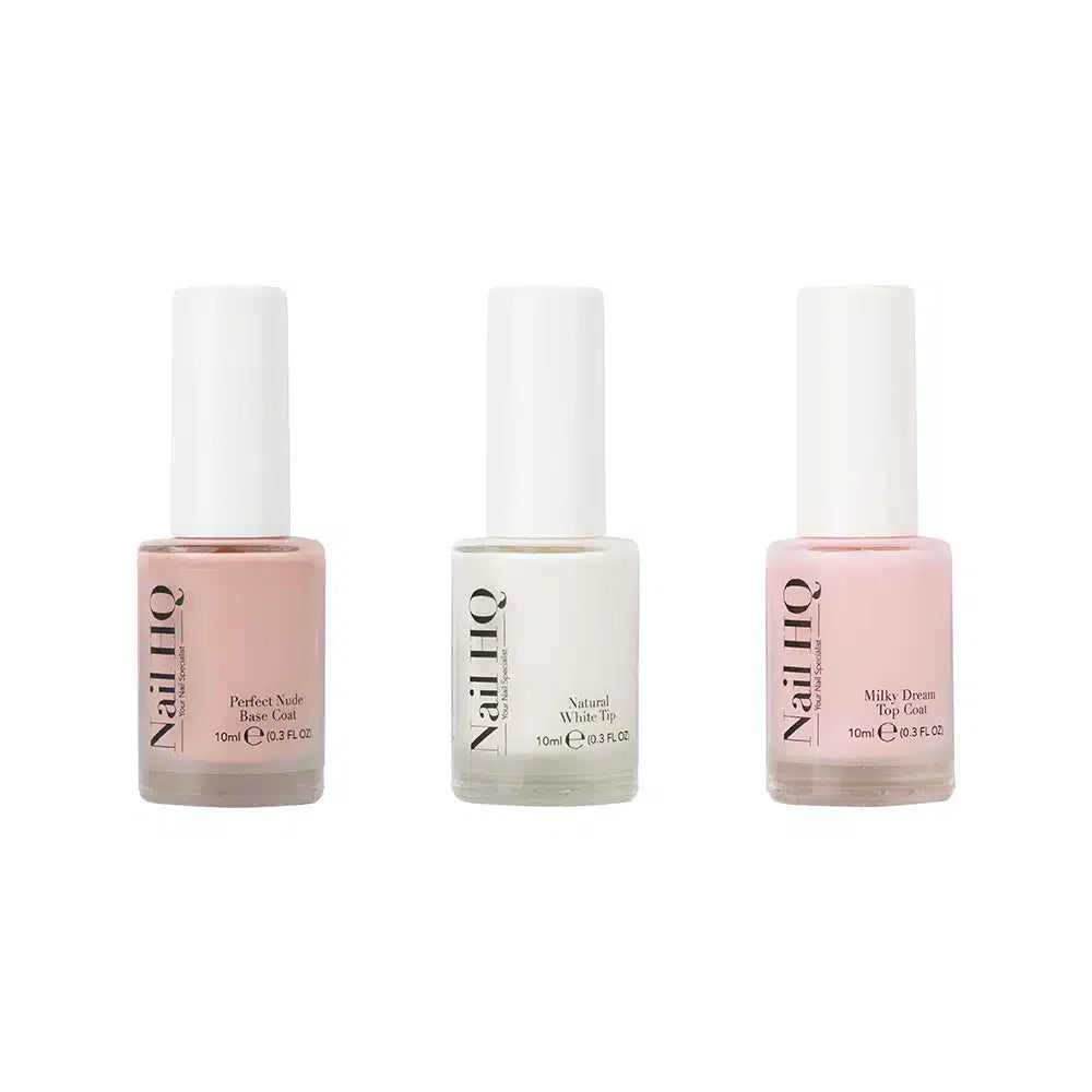 Nail HQ French Manicure Trio Set – Nude Base, White Tip & Milky Top Coat Nail Polish Kit