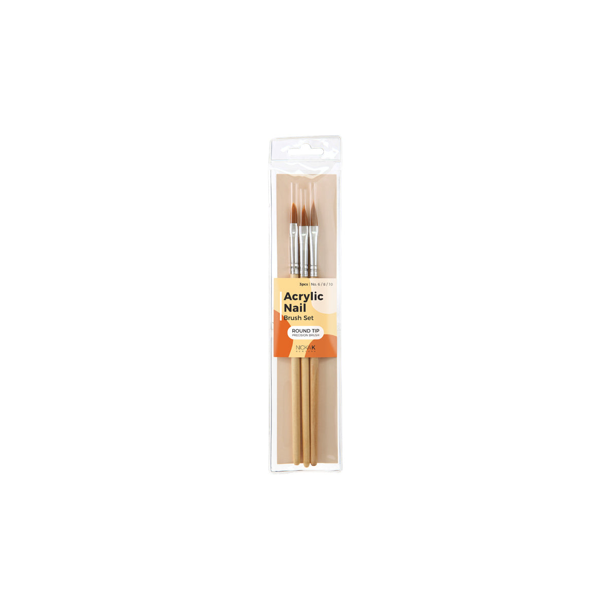 Nicka K Acrylic Nail Brush Set Wood Handle Sizes 6 8 10 Precision Brushes