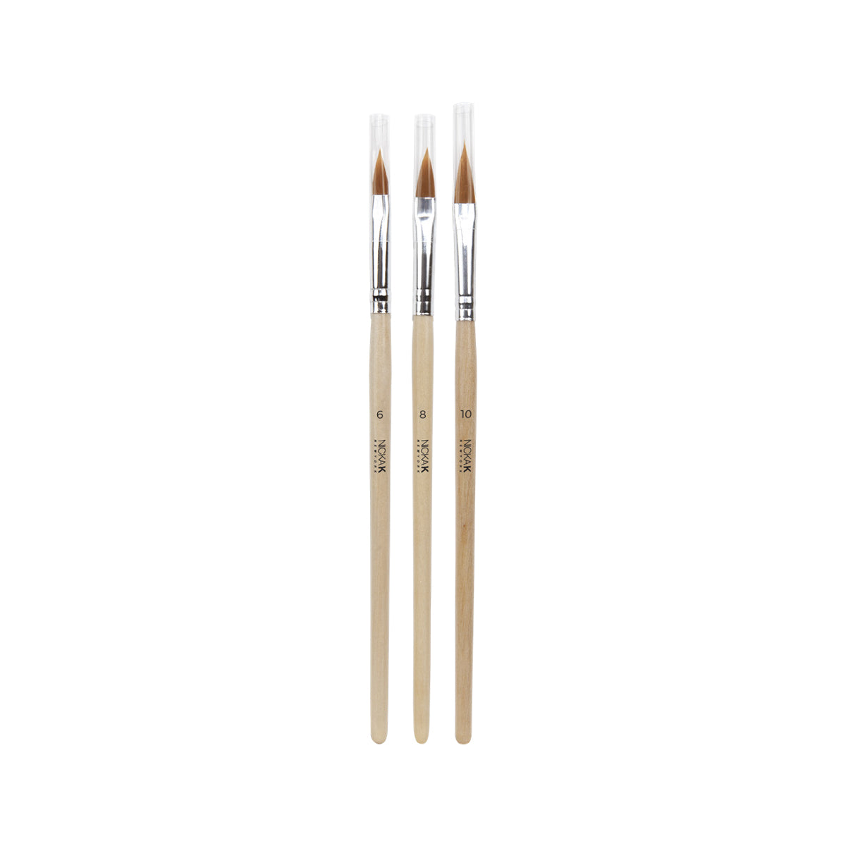 Nicka K Acrylic Nail Brush Set Wood Handle Sizes 6 8 10 Precision Brushes