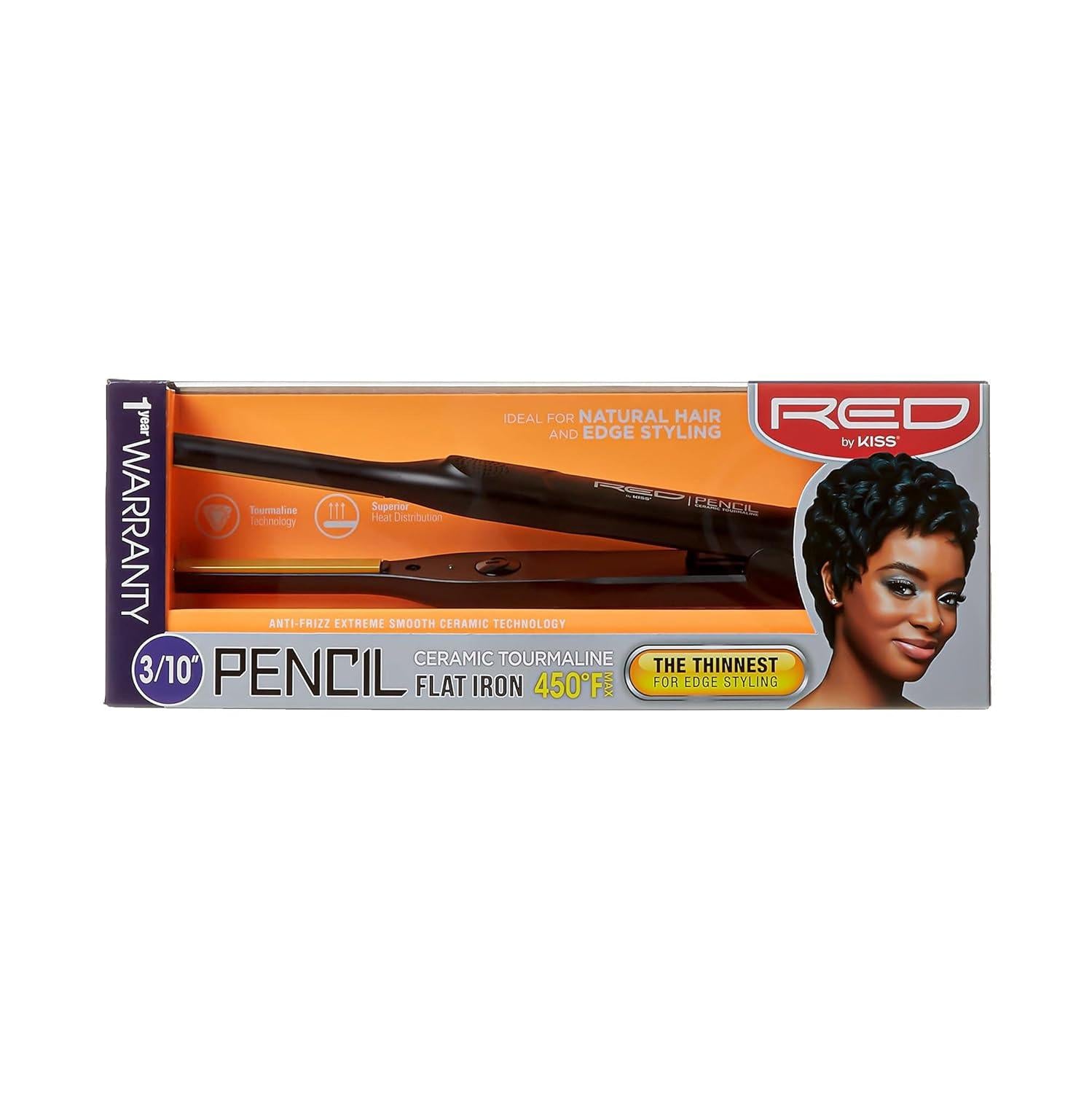 Red By Kiss Pencil Flat Iron 3/10" Ceramic Tourmaline Hair Straightener