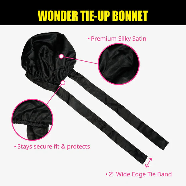Ebin New York Wonder Wig Tie-Up Bonnet Satin Hair Wrap Black Regular
