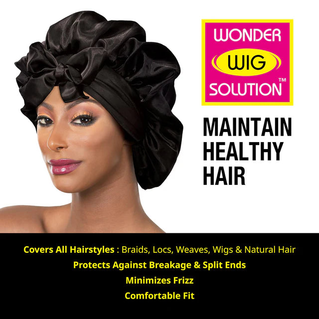 Ebin New York Wonder Wig Tie-Up Bonnet Satin Hair Wrap Black Regular
